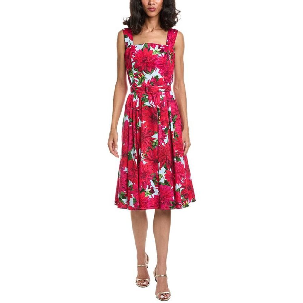 Oscar De La Renta Womens Square Neck Dahlia Poplin Dress
